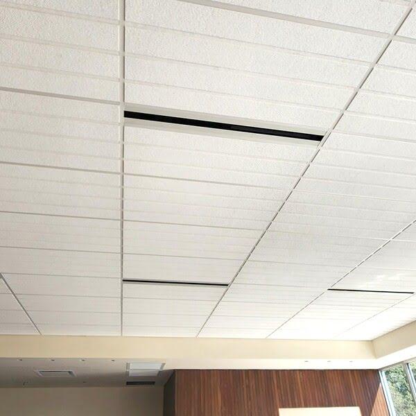 Modern white ceiling panels with wood accent wall